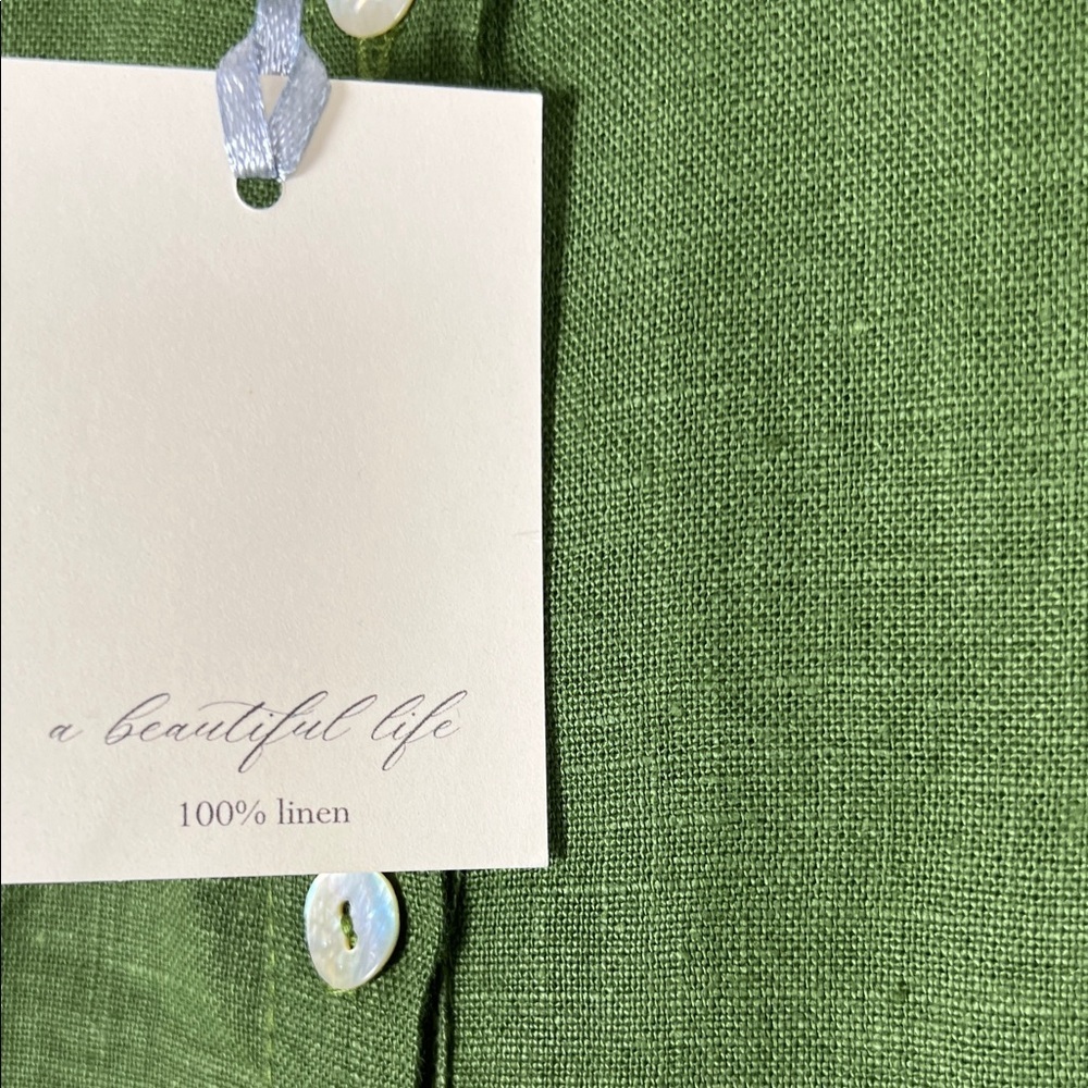 NWT Phoebe Tiered 100% Linen Dress Crown Linen Designs Arte Italica Green - Picture 11 of 12
